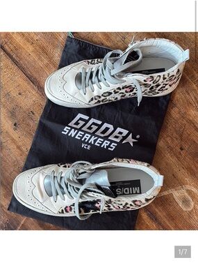 Golden Goose Women's Cream Leopard-Print Low-Top Sneakers with Pink Accents